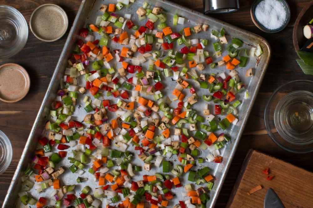 Prep done for roasted veggies for stuffed cabbage leaves lr-7749