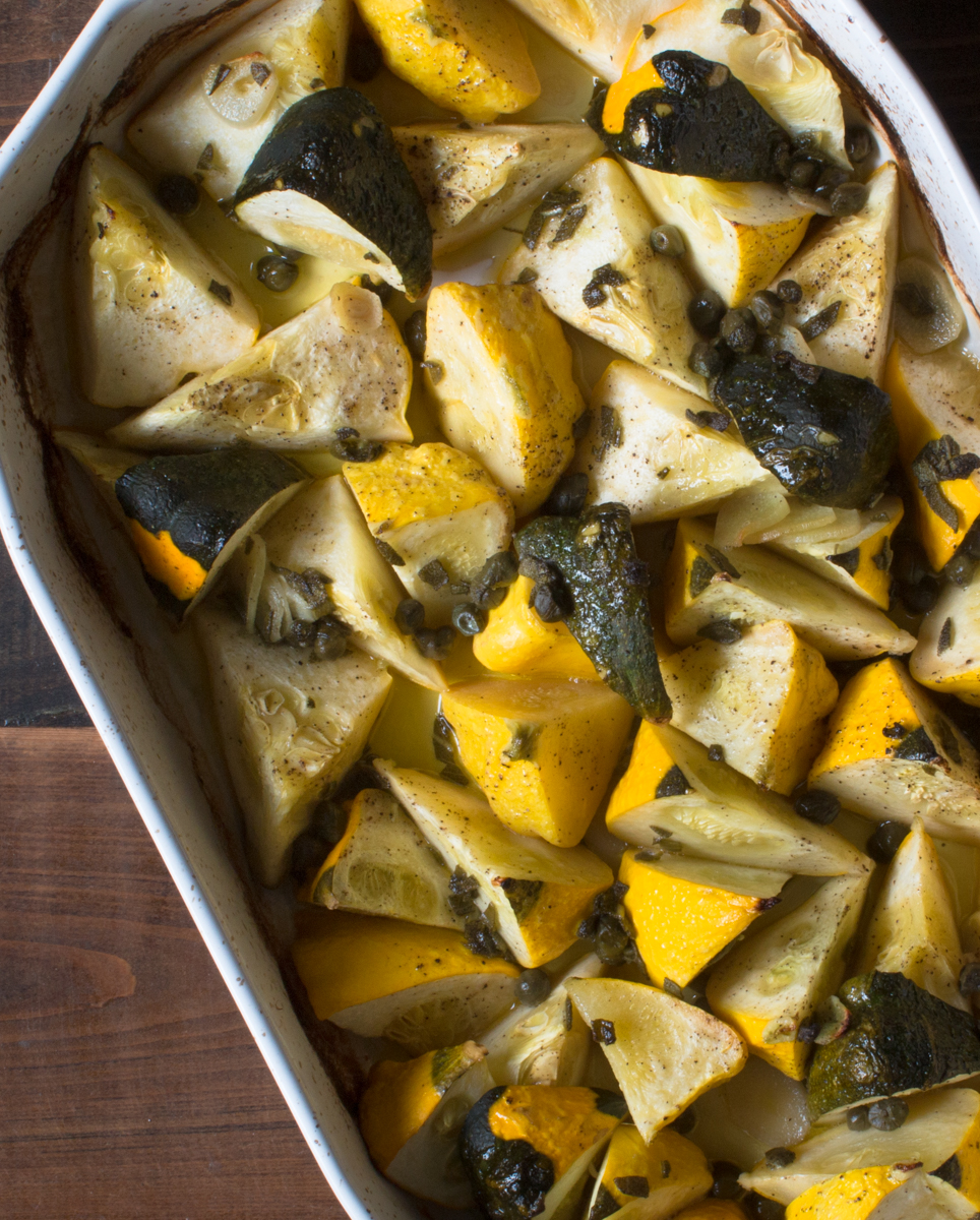 Roasted patty pan squash with sage and garlic butter, with Florida meyer lemon juice and capers lr-8123