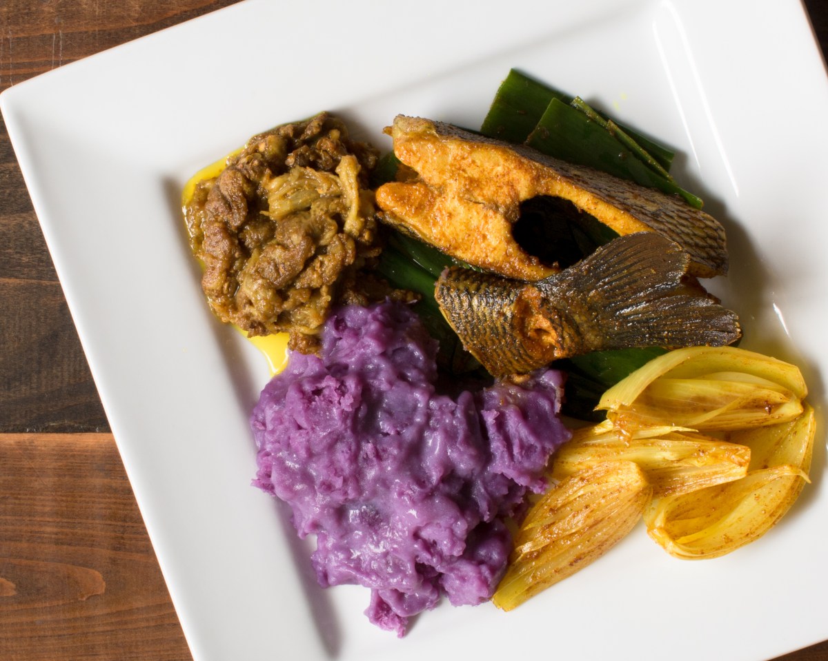Chamorrostyle Escabeche and Mashed Ube with Coconut Cream